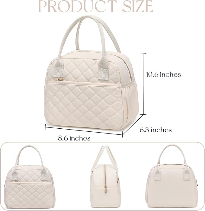 CAMTOP Lunch Box for Women Insulated Lunch Bag Lunchbox Cooler Thermal Leakproof Quilted Reusable Lunch Tote Bag for Work School Travel Picnic