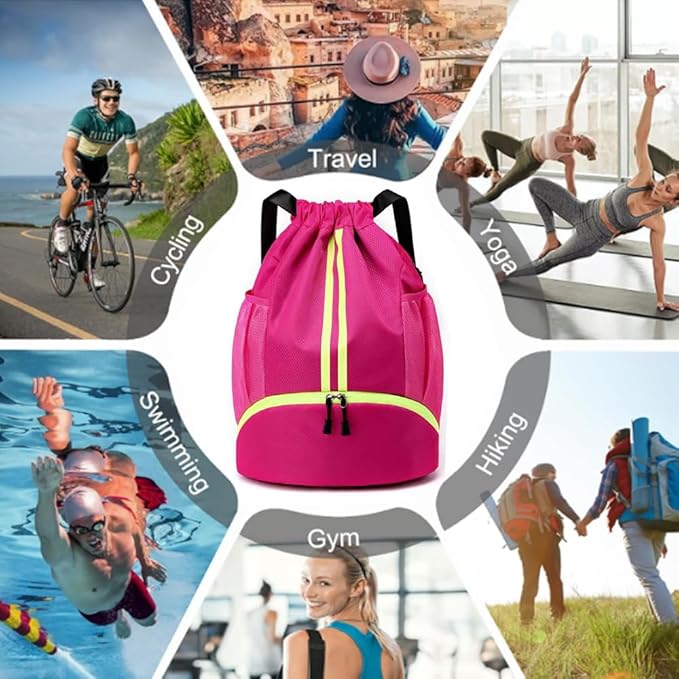 K Y KANGYUN Swim Bag Sports Drawstring Backpack Gymbag- Sackpack Shoes Compartment Wet Proof Pocket String Bag for Travel Men
