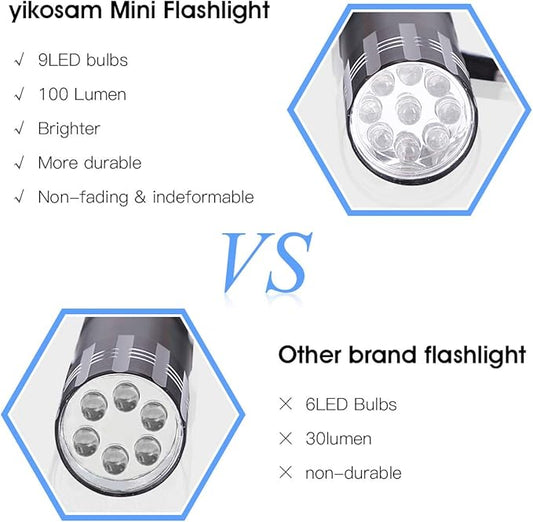 10 Pack of Flashlights 9 LED Mini Aluminum Flashlight Bulk with Lanyard 30 AAA Batteries Included Assorted Colors Handheld Flashlights for Hurricane Supplies Camping, Night Reading, Cycling