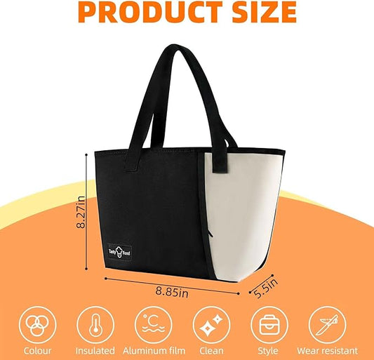 Lunch Bag for Women Men, Reusable Lunch Tote Lunch Box, Large Capacity Leakproof Lunch Tote Bags with Front Pocket for Work Office Picnic or Travel (Black)