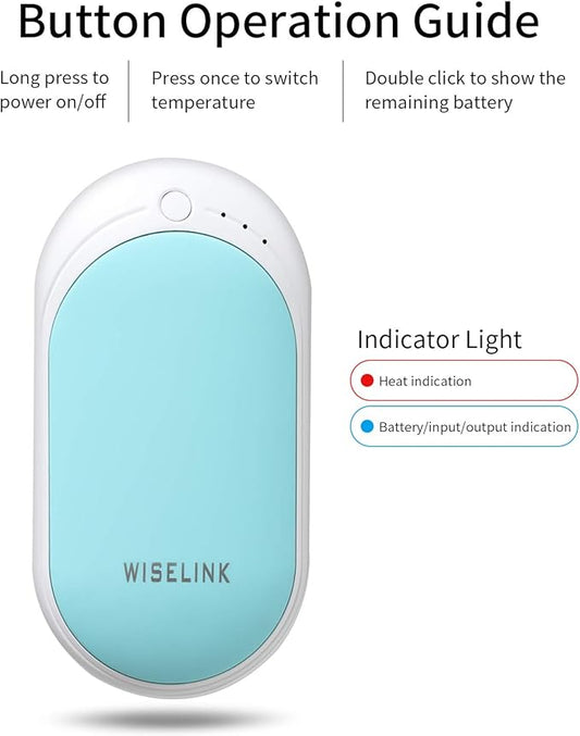Rechargeable Hand Warmer, 5200mAh Electric Hand Warmers Reusable, Portable USB Power Bank, Double-Sided Quick Heating Handwarmer for Hunting, Golf, Camping, Skiing, Winter Gift for Women, Men