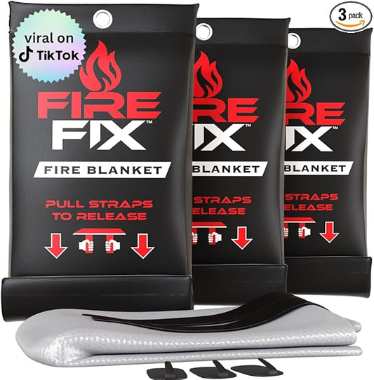 Emergency Fire Blanket for Home & Kitchen | 3-Pack + Mount | Fire Extinguisher for Camping Gear, Car Safety, Hiking, Survival Kit & Welding | Flame Retardant Preparedness Supplies 39" x 39"