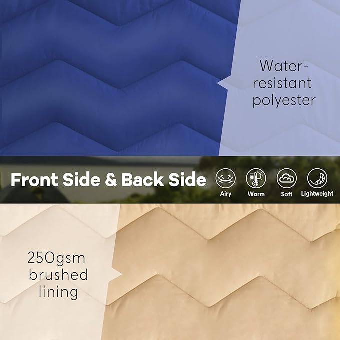 UNIKOME Outdoor Packable Camping Blanket, Lightweight Travel Blanket Waterproof Warm Camping Blanket for Hiking, Camping, Puffy Down Alternative Camping Blanket with Corner Loops, 75"×52", Blue