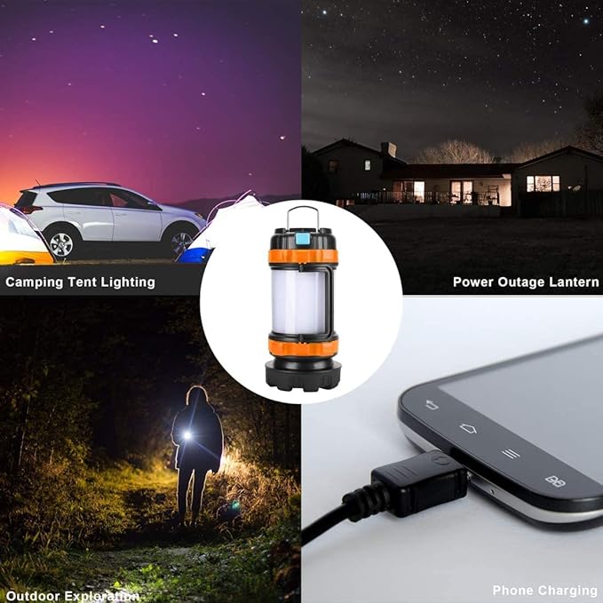 Camping Lantern Rechargeable , Alpswolf Camping Flashlight 4000 Capacity, 6 Modes, IPX4 Waterproof, Led Lantern for Camping, Hiking, Outdoor Recreations Orange 2 Pack