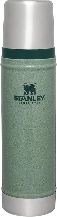 Stanley Classic Legendary Vacuum Bottle 20 oz | Wide Mouth with Leakproof Cup Lid | Keep Drinks Hot or Cold | Packable for Travel | Insulated Stainless Steel Thermos | BPA-Free | Hammertone Green