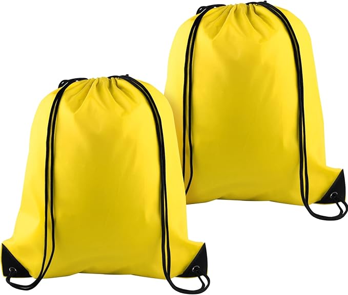 KUUQA 2 Pcs Yellow Drawstring Backpack Drawstring Bag Bulk Sports Cinch Bags String Backpack Storage Bags for Gym Traveling