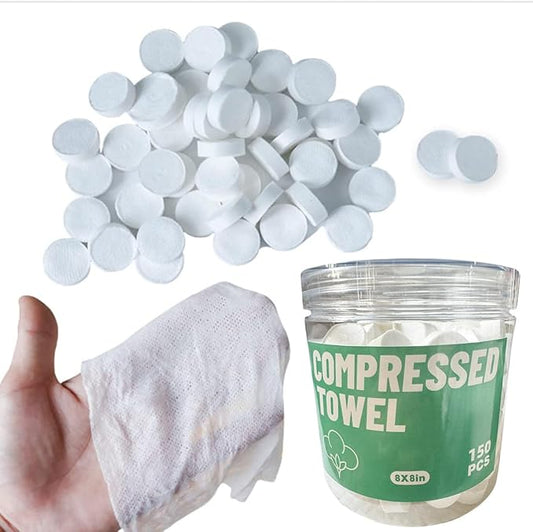Compressed Towels, Compressed Cotton Coin Tissue Towel, Compressed Towels for Camping, Disposable Face Compressed Towels, Camping Towels Compressed Towel Tablet,Camping, Sports,150 PCS (8in×8in)