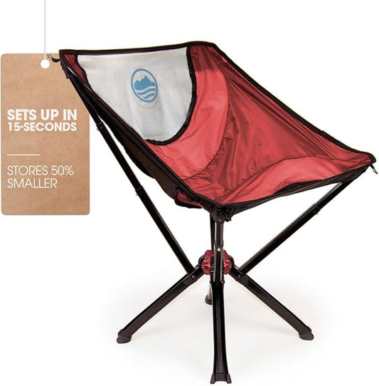 CLIQ Portable Chair Version 1.0 - Lightweight Folding Chair for Camping - Supports 300 Lbs - Perfect for Outdoor Adventures - Red