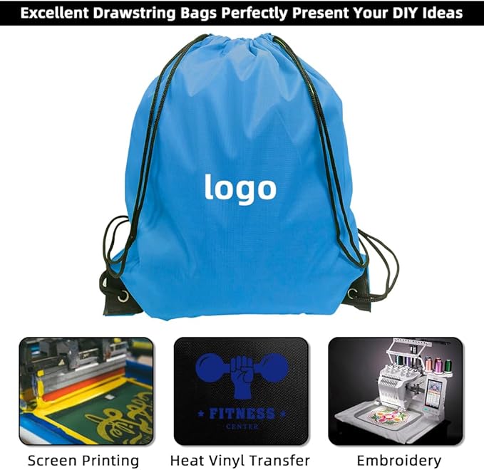 GoodtoU Drawstring Bags - 100 Piece Nylon Backpacks with Drawstring for Gym, Sport (Sky Blue)