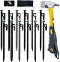 8/12/16Pack Tent Stake with Hammer, 8/10/12/16in Heavy Duty Tent Stakes + 10in Camping Hammer+Storage Pouch, Forged Steel Stakes Used on Rocks (12 Pack 10in Tent Stakes+Hammer)