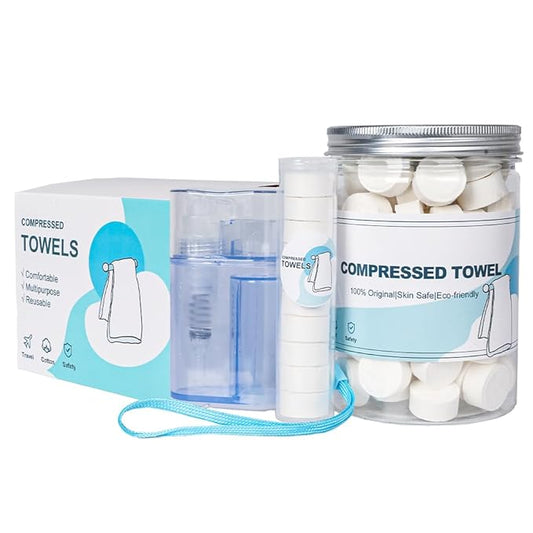 Compressed Towels,110PCS Compressed Face Towel with Carrying Case and Towel Dispenser,Disposable Magic Compressed Tissue Paper Towel Tablets Portable Mini Tissue for Travel,Sport,Camping