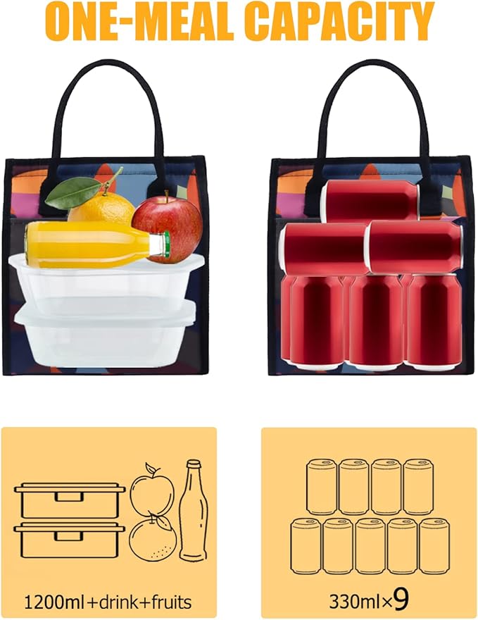 Fmeida insulated Lunch Bag Women, Thermal Lunch Tote Bag, Reusable Lunch Box Bags for Women Lady | Front&Side&Inside Pockets, Small Colorful Circle