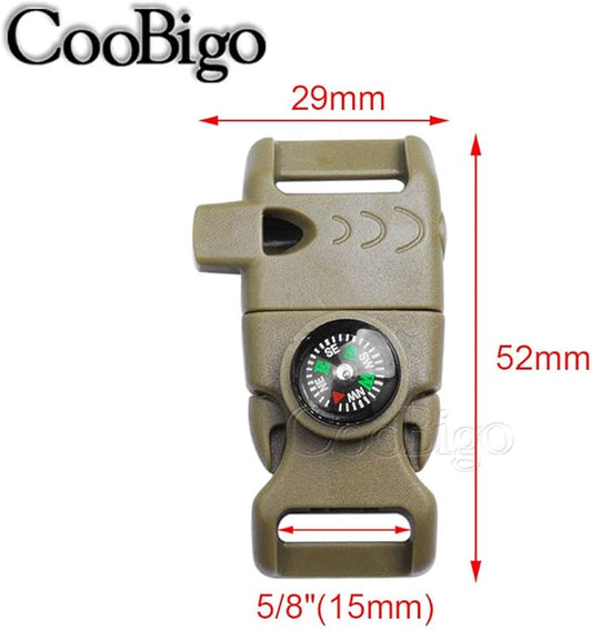 10Pack 5/8" Compass Whistle Buckle Plastic Paracord Bracelet Outdoor Camping Emergency Survival Travel Kits (Khaki)