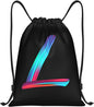 Drawstring Bags Initial Drawstring Backpack Sackpack Black Draw String Cinch Bags for Sports, Gym, Travel, Swimming, Beach, Camping, Rainbow Letter L
