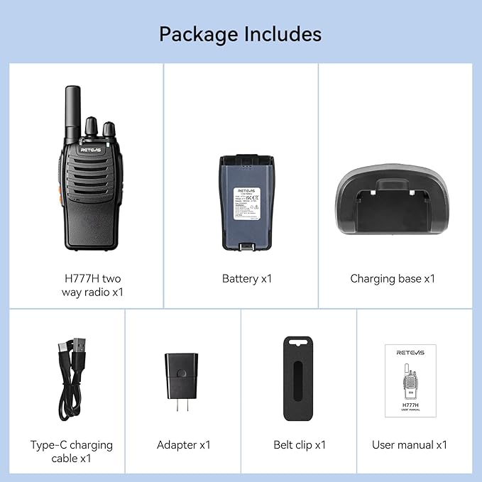 Retevis H-777H Walkie Talkies Long Range,2 Way Radios,Shatterproof Hidden Display,Type-C Charging,VOX,SOS Alarm,Flashlight,License-Free, Handheld Two Way Radio (1 Pack)