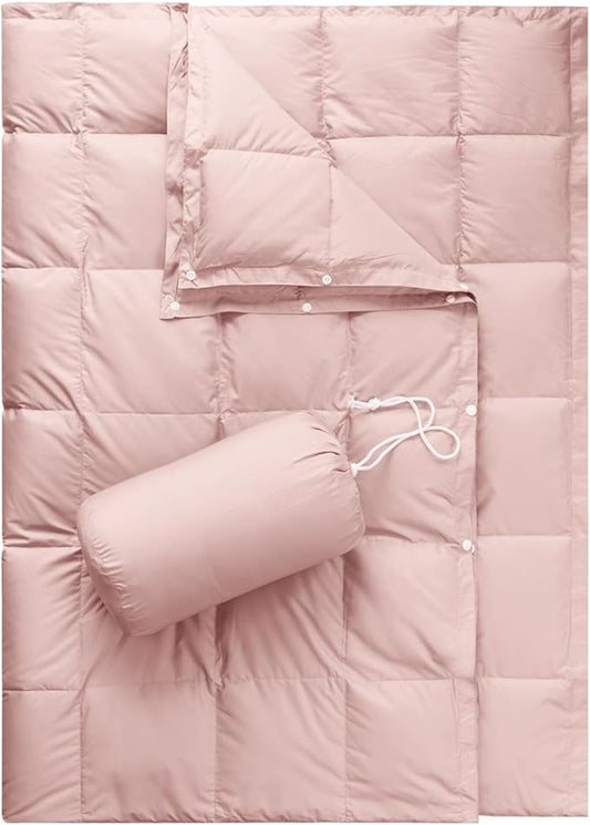 Down Camping Blanket,Puffy Down Blanket Packable Lightweight Down Throw Quilt Water-Resistant Outdoor Travel Blanket for Camping,Hiking,Stadium,Picnic,Car 50x77''Cherry Pink