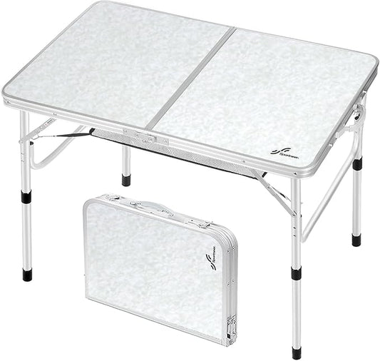 Sportneer Camping Table: Adjustable Height Small Folding Table 35.4" L x 23.6" W 2 Height with Mesh Layer - Compact & Portable Camping Essentials for Outdoor Camp Garden Picnic BBQ Dining Cooking
