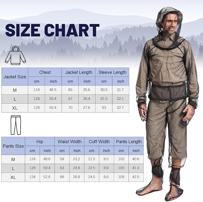 LIXADA Mesh Suit Set with Jacket Hood, Mitts, Socks & Storage Sack - Ultra-fine Net Mesh Clothing for Fishing Hiking Camping