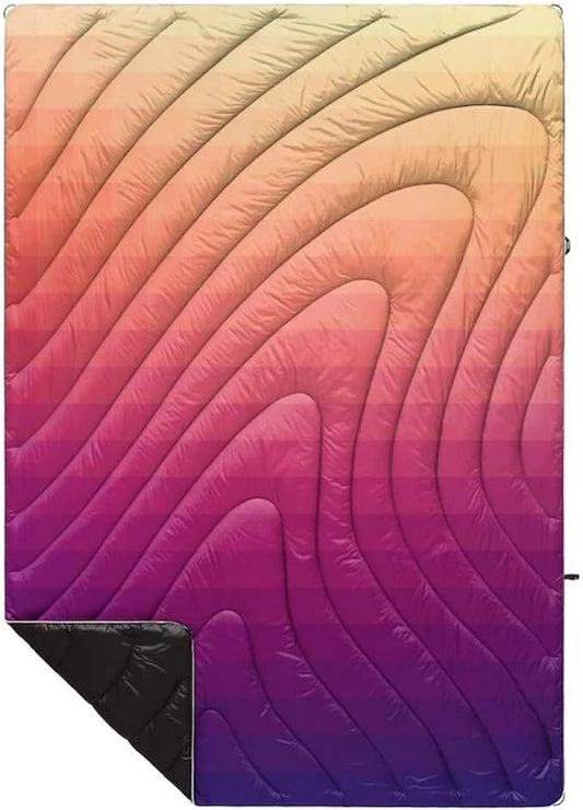 Rumpl Original Puffy Blanket - Warm Puffy Camping Blanket, 100% Recycled Polyester Insulation, Lightweight, Packable, Water-Resistant, Outdoor Puffer Blanket, 52"x75", Dawn Pixel Fade