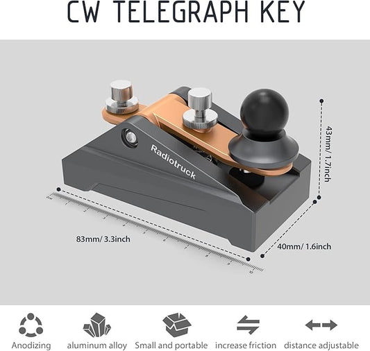 CW Morse Code Key - Pocket Morse Code Telegraph Key Aluminum Alloy Base Grey for Amateur Radio Ham Operators, Adjustable Tension - 09 Grey