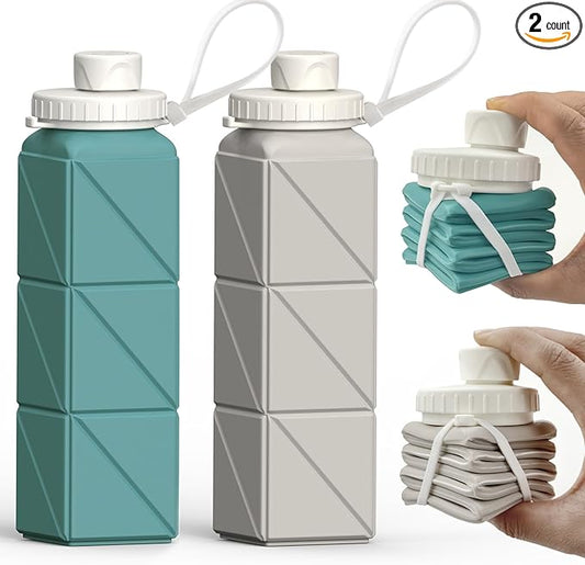Collapsible Water Bottles 20.6oz, Silicone Foldable Portable Travel Water Bottle, Folding Lightweight Reusable Leakproof for Traveling Camping Hiking Cycling Yoga Sports Outdoor