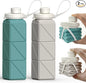 Collapsible Water Bottles 20.6oz, Silicone Foldable Portable Travel Water Bottle, Folding Lightweight Reusable Leakproof for Traveling Camping Hiking Cycling Yoga Sports Outdoor