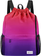 Drawstring Backpack with Mesh Pockets String Gym Bag Sackpack Sandproof Water Resistant Beach Backpack for Men Women