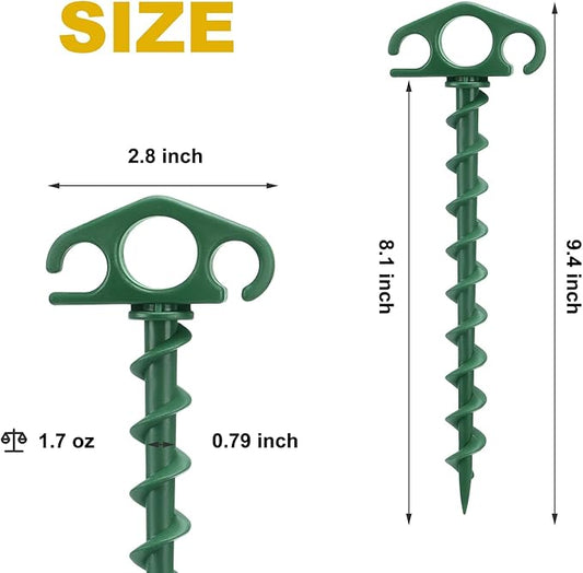 Tent Stakes Sand Stakes for Beach Tent 16 Pack Spiral Anchor Stakes 9.4 Inch Heavy Duty Screw Canopy Stakes for Camping, Hiking and More (16, Green)