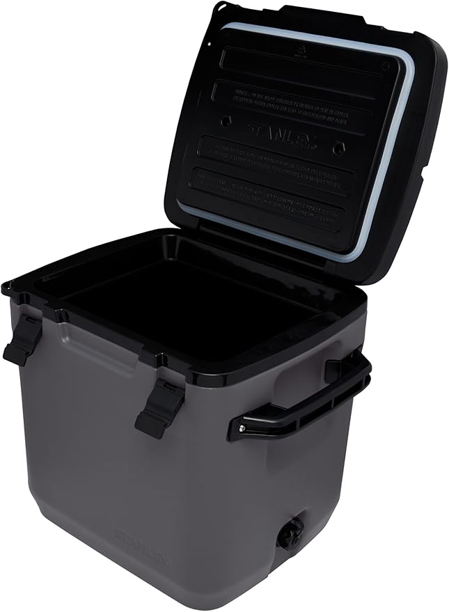 Stanley Adventure Outdoor Cooler 30 qt | Heavy Duty Outdoor Camping Cooler with Easy Carry Side Handles | 4 Days Cooling Ice Chest for 40 Cans | Flat Top Doubles as Seat | BPA-Free | Charcoal