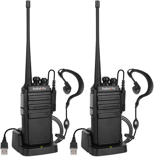 Radioddity GA-2S Long Range Walkie Talkies for Adults UHF Two Way Radio Rechargeable with Micro USB Charging + Air Acoustic Earpiece with Mic, for School Retail Business (2 Pack)