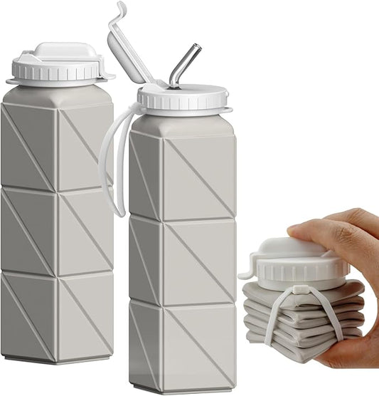 Collapsible Water Bottles 20.6oz, Silicone Foldable Portable Travel Water Bottle, Folding Lightweight Reusable Leakproof for Traveling Camping Hiking Cycling Yoga Sports Outdoor