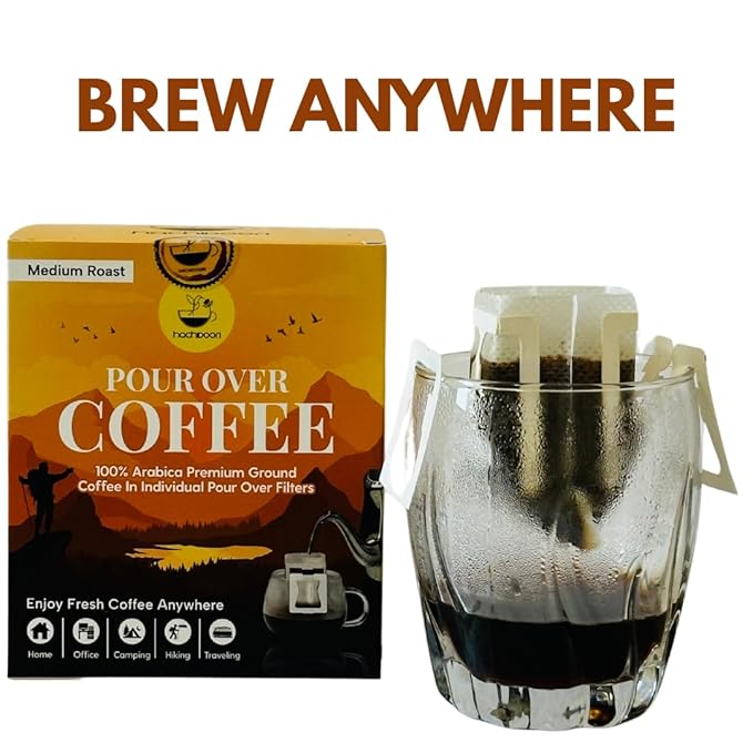Hachidoori Single-Serve Portable Pour Over Drip Coffee – 7 Ready-to-Brew Packs with Ground Coffee & Filters | Fresh Coffee Anytime – Travel, Camping, Office.