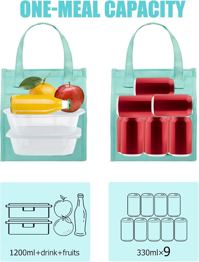 Fmeida Insulated Lunch Bag Women, Simple Lunch Tote Bags, Waterproof Thermal Cooler Lunch Bag, Reusable Adult Lunch Box Bag for Women | Small Mint Blue, Front&Side&Interior Pockets