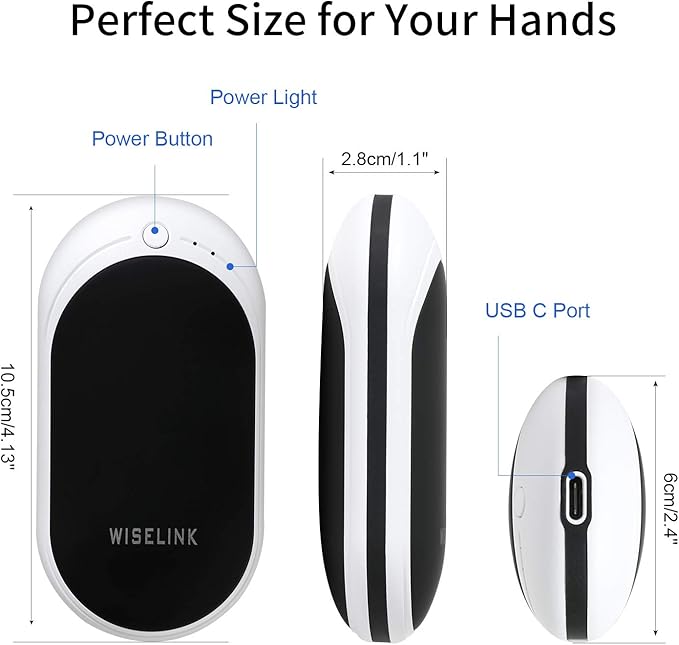 Rechargeable Hand Warmer, 5200mAh Electric Hand Warmers Reusable, Portable USB Power Bank, Double-Sided Quick Heating Handwarmer for Hunting, Golf, Camping, Skiing, Winter Gift for Women, Men