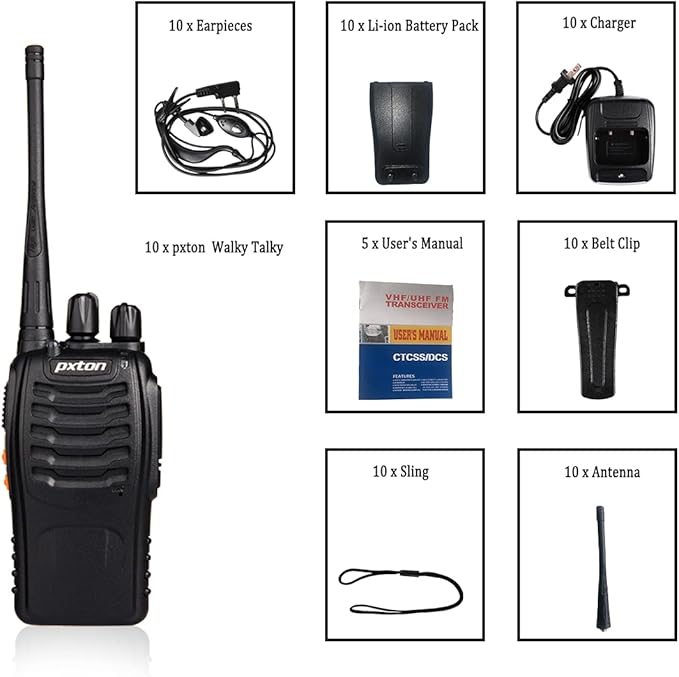 Walkie Talkies for Adults Two Way Radios Long Range with Headphones,16 Channel Handheld 2 Way Radio Rechargeable with Flashlight Li-ion Battery and Charger（10 Pack）