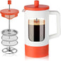 YOLIFE French Press Coffee Maker, 34 oz / 4 Cup Coffee Tea Press with Heat-resistant Borosilicate Glass, 4-Level Filtration Systems, Cold Brew Coffee Maker for Camping Travel Gifts, White and Orange