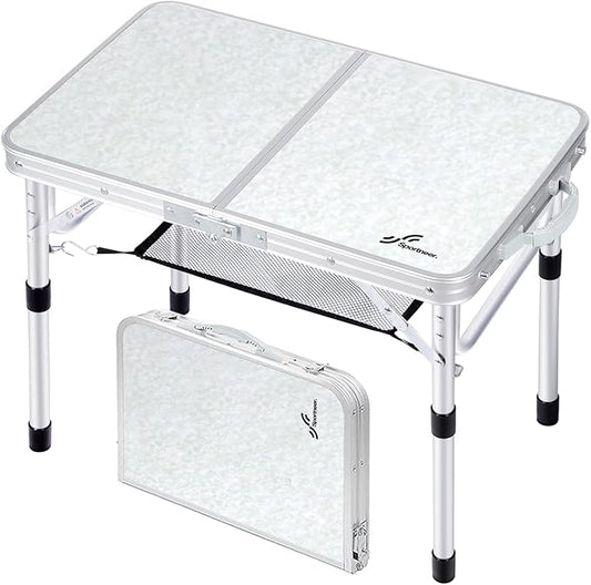 Sportneer Camping Table: Adjustable Height Small Folding Table 23.6" L x 15.7" W 2 Height with Mesh Layer - Compact & Portable Camping Essentials for Outdoor Camp Garden Picnic BBQ Dining Cooking