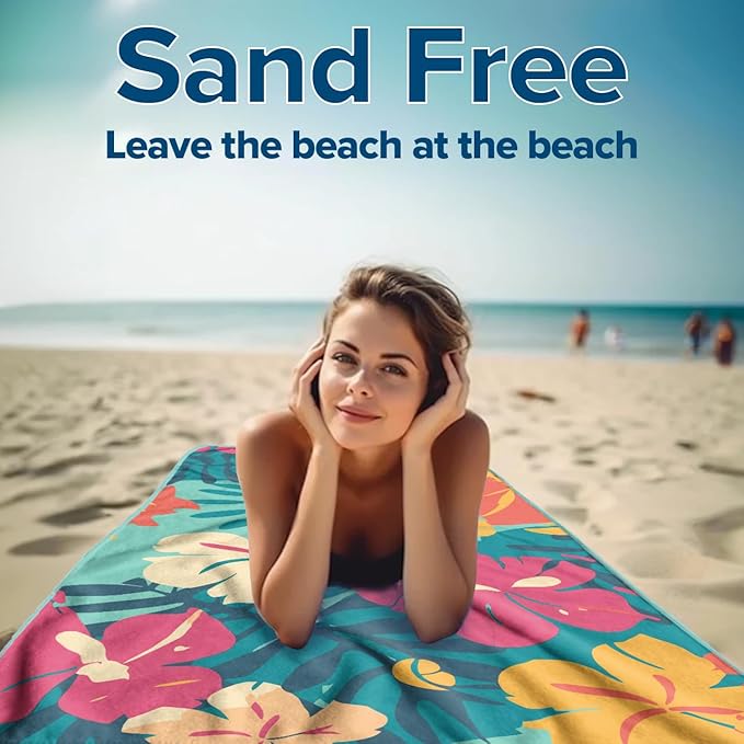 Microfiber Beach Towels - Soft & Lightweight - Absorbent, Quick Dry, Sand Free - Perfect for Beach, Pool, Travel, Camping, Picnic, Yoga - Matching Travel Bag - XL - Hawaiian Blossoms