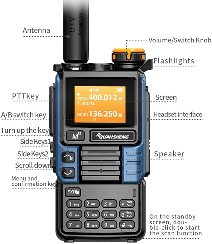 UVK5(99) AM/FM/DTMF Walkie-Talkie 200CH 20-1000MHZ Walkie-Talkie NOAA Weather Forecast with Flash Copy Frequency Tpye-C LCD Display for Hiking Camping Travel Two-Way Radio (Yellow)