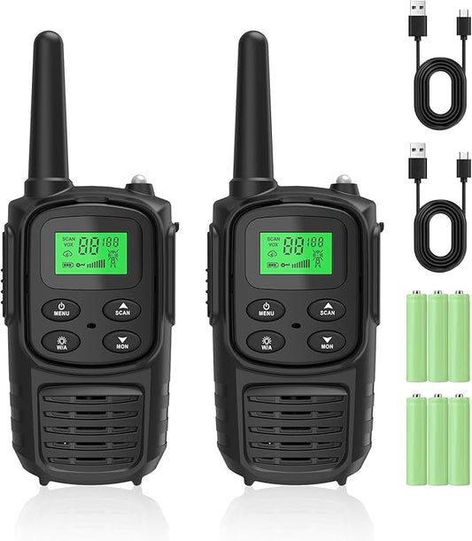 Rechargeable Walkie Talkies,Fvamom Walkies Talkies for Adults with 22 Channels,Long Range Walkie Talkies with NOAA Weather Channels,VOX LCD Display LED Flashlight (Black)
