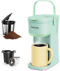 Single Serve One Cup Coffee Maker, for K Cups and Grounds, Mini Coffee Maker with Portable Handle, 6 to 12 Oz Brew Size, for Travel, Camping, Office, RV and Dorm, 120V, Oasis