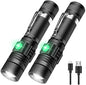 LED Tactical Flashlight Rechargeable, IPX6 Waterproof Flashlight, 2000lm, Super Bright LED, Zoomable, Pocket-Size Small LED Flashlight for Hiking, Camping, Emergency