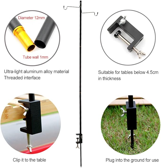 Camping Lantern Stand, Aluminum Alloy Camping Foldable Lamp Hanger with Storage Bag, Folding Lamp Pole for Outdoor Camping Fishing Picnic(Black)