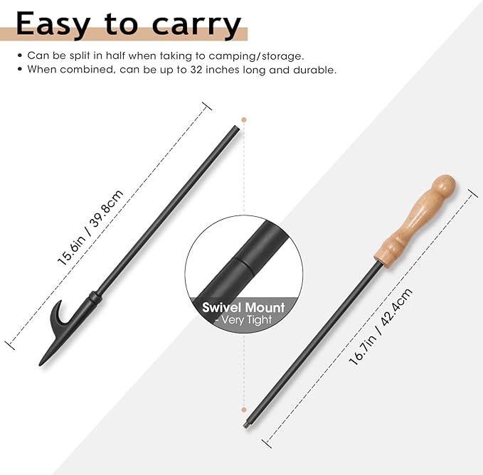 Fire Poker for Fire Pit, 32 inch Fireplace Poker Premium Solid Steel Fire Pit Poker Campfire Poker for Fireplace Camping Wood Stove Indoor and Outdoor - Rust Resistant Black Finish