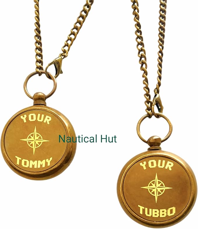 Your Tommy Your Tubbo Brass Locket Nautical Pocket Compass with Leather Carry