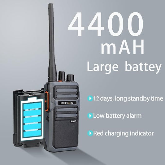Retevis RB17 Walkie Talkie,Heavy Duty Walkie Talkies Long Range,Rechargeable 4400mAh Large Capacity,VOX Handsfree,Portable Two Way Radio for Hunting Skiing School Church Outdoor Gifts (2 Pack)