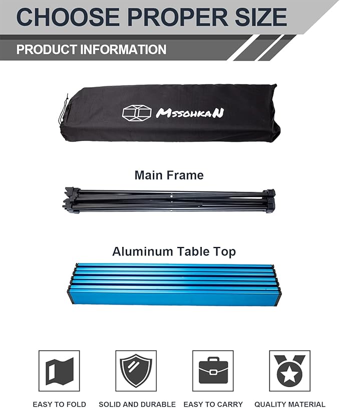 Camping Table Folding Portable Camp Side Table Aluminum Lightweight Carry Bag Beach Outdoor Hiking Picnics BBQ Cooking Dining Kitchen Blue Small