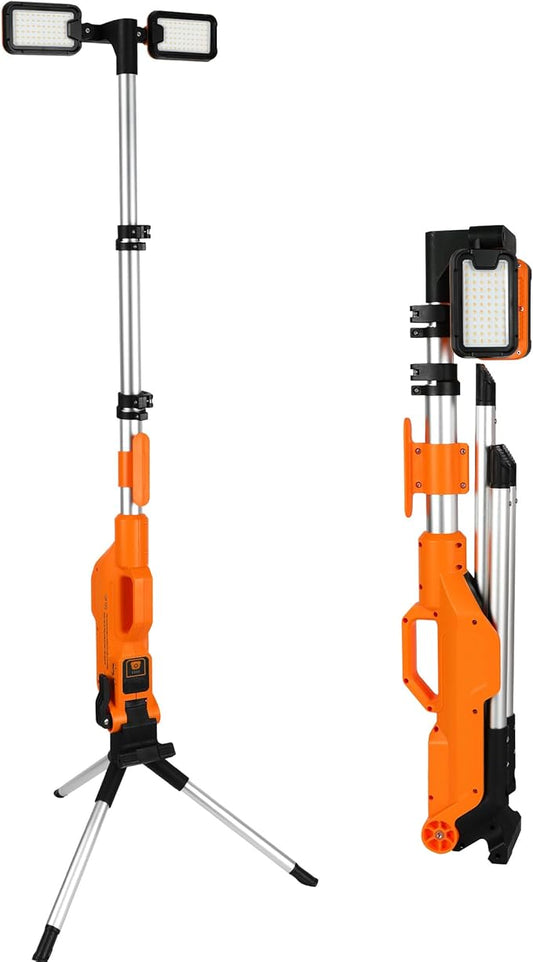 Rechargeable Cordless LED Work Light with Stand 8000 Lumen Portable LED Portable Job Site Lighting Dimmable Led Work Light for Indoor/Outdoor Lighting（Orange）