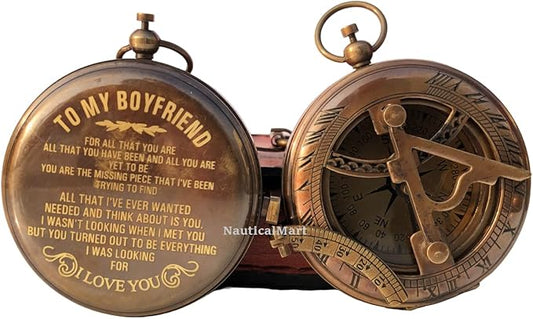 Personalized Compass, to My Boyfriend, My Best Man/Valentines Day/Anniversary/Christmas Day Gifts Customized Working Brass Compass (to My Boyfriend)