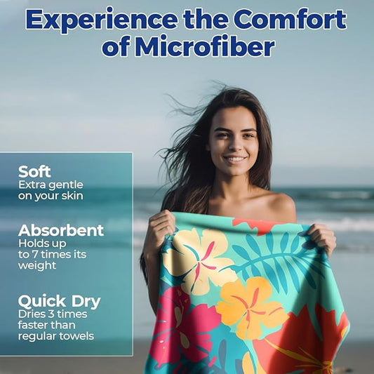 Microfiber Beach Towels - Soft & Lightweight - Absorbent, Quick Dry, Sand Free - Perfect for Beach, Pool, Travel, Camping, Picnic, Yoga - Matching Travel Bag - XL - Hawaiian Blossoms